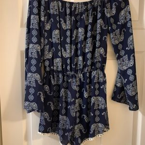 Blue elephant print romper.